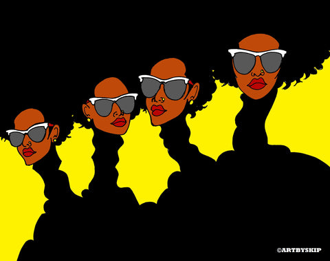4 GIRLS AFRO AND SHADES POSTER PRINT