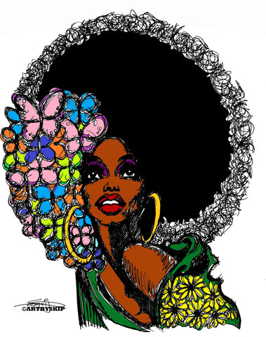 FLOWERS AND BUTTERFLY AFRO POSTER PRINT