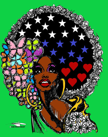 FLOWERS STARS AND BUTTERFLY AFRO POSTER PRINT