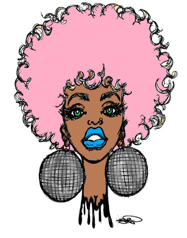 DISCO BALL AFRO CHICK POSTER OR ROLLED CANVAS PRINTS